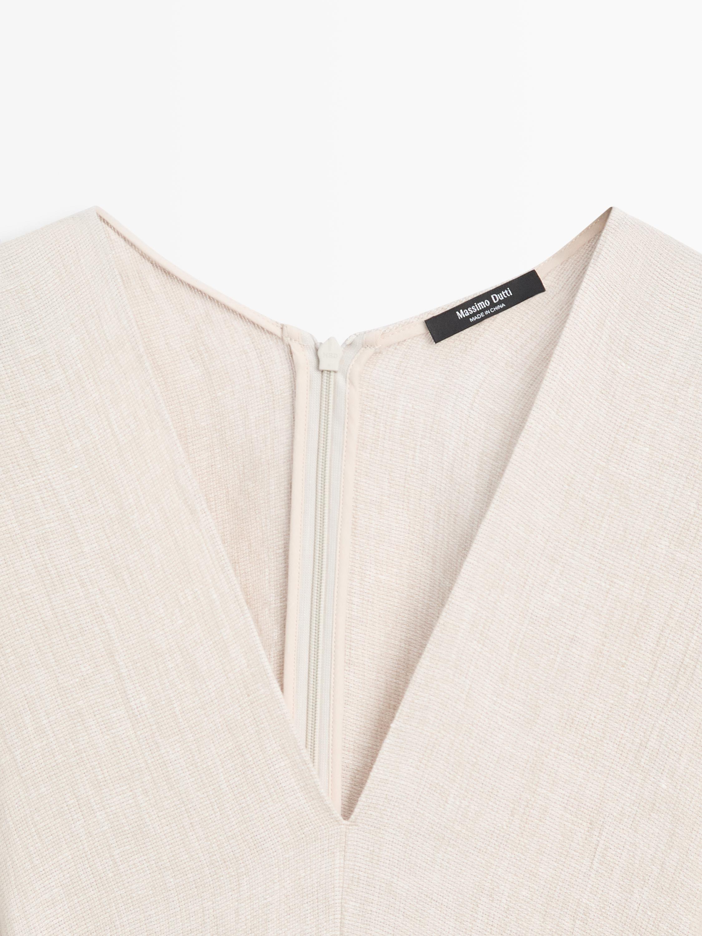 Lightweight short sleeve linen midi dress
